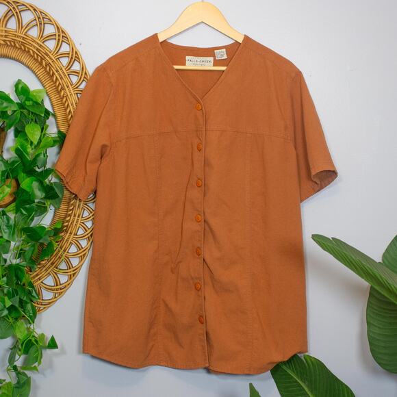 Rust Orange Short Sleeve Button Up Blouse Falls Creek 20W | Dark Autumn - Picture 2 of 7